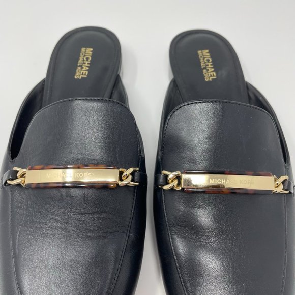 Michael Kors Nadia Leather Slide Loafer Mules Shoes Black Sz 9 - Picture 4 of 8